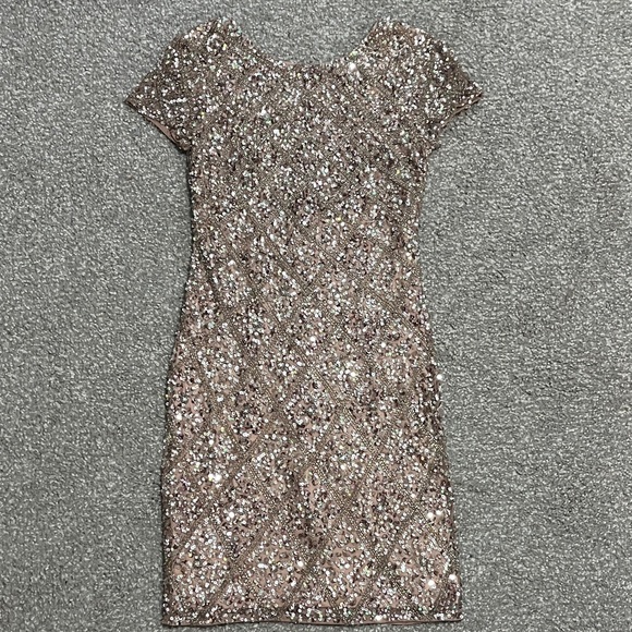 Adrianna Papell Sparkling Sequin Mini Dress in Rose Gold - Picture 2 of 6
